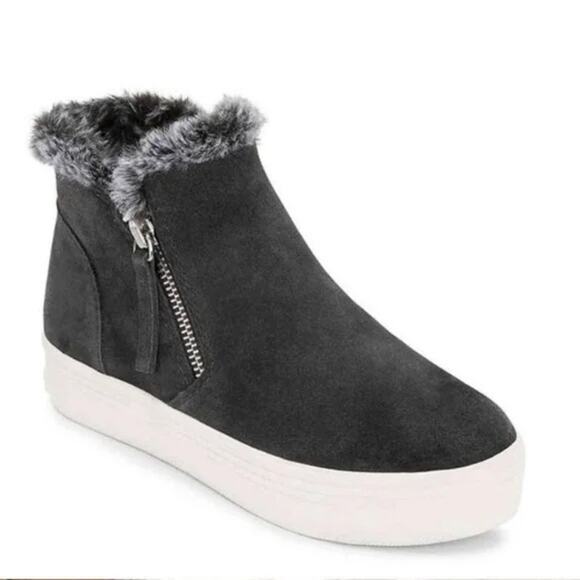 Dolce Vita Tea Platform Hightop Sneakers Womens 10 Gray Faux Fur Lined Winter - Picture 1 of 9